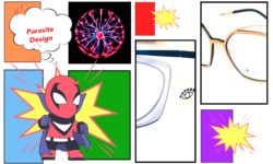 Collage aus Parasiten-Brillen und Comic-Elementen
