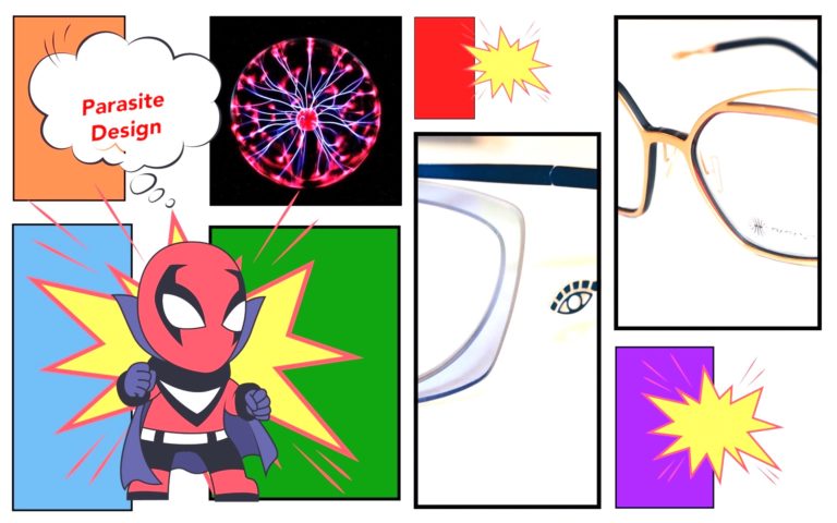Collage aus Parasiten-Brillen und Comic-Elementen