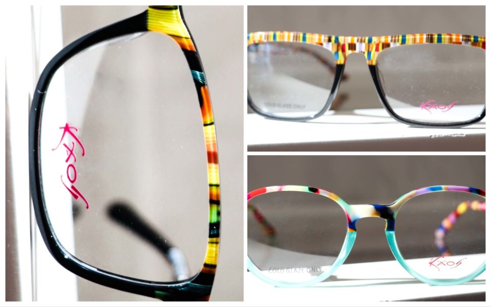 Kaos-Eyewear - drei Brillen in Gelb- und Rottönen als Collage angeordnet