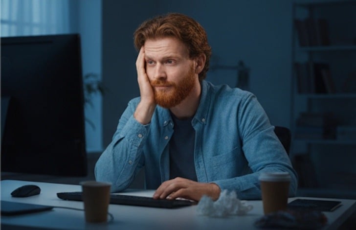 Bild3 Mann sitzt angestrengt vor einem Bildschirm - er hat keine Bildschirmbrille auf